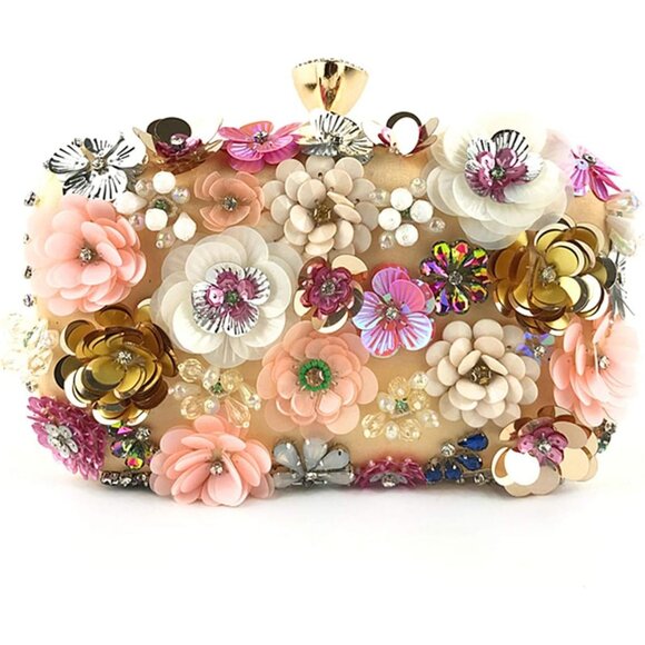 Women's Lanpet Wristlet Flower Clutches Evening Shoulder Chain Strap Gold Bag - Picture 1 of 6